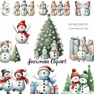 Clipart di pupazzo di neve, Clipart di famiglia di pupazzi di neve, Clipart di pupazzo di neve scandinavo, Clipart di pupazzo di neve carino, Albero di Natale e pupazzo di neve, Illustrazioni di pupazzo di neve