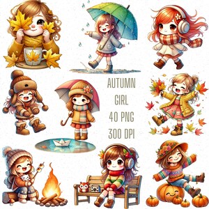 Aquarell Herbst Mädchen Clipart, süße Chibi Herbst Mädchen Clipart, Herbst Herbst Mädchen PNG, Herbst Clipart, Mädchen mit Kürbis