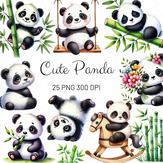 Watercolor Baby Panda Clipart Illustrations, Transparent PNG (Commercial Use)