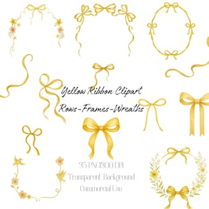 Aquarell Gelbe Schleife Clipart, Goldene Schleife PNG, Kokette Schleife, Hochzeit Schleife Clipart, Baby-Dusche-Dekor, niedliche gelbe Schleife Kinderzimmer