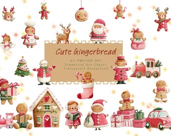 Watercolor Gingerbread Cookie Clipart: Christmas Baking PNG (Commercial Use)