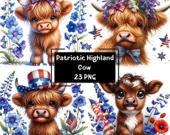 Vaca patriótica de las Tierras Altas: PNG del 4 de julio (23 archivos)
