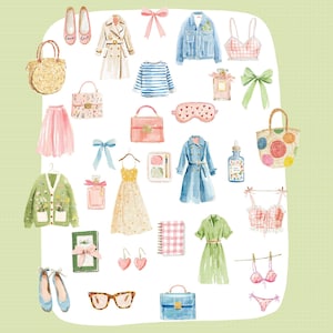 Watercolor Spring Clipart, Romantic Garden Picnic PNG, Cottage Spring Market Graphics, Cozy Home Decor image 2