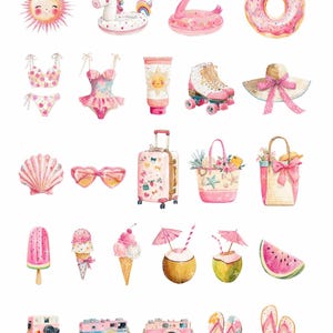 Watercolor Summer Clipart: Beach Vacation PNG Illustrations image 2