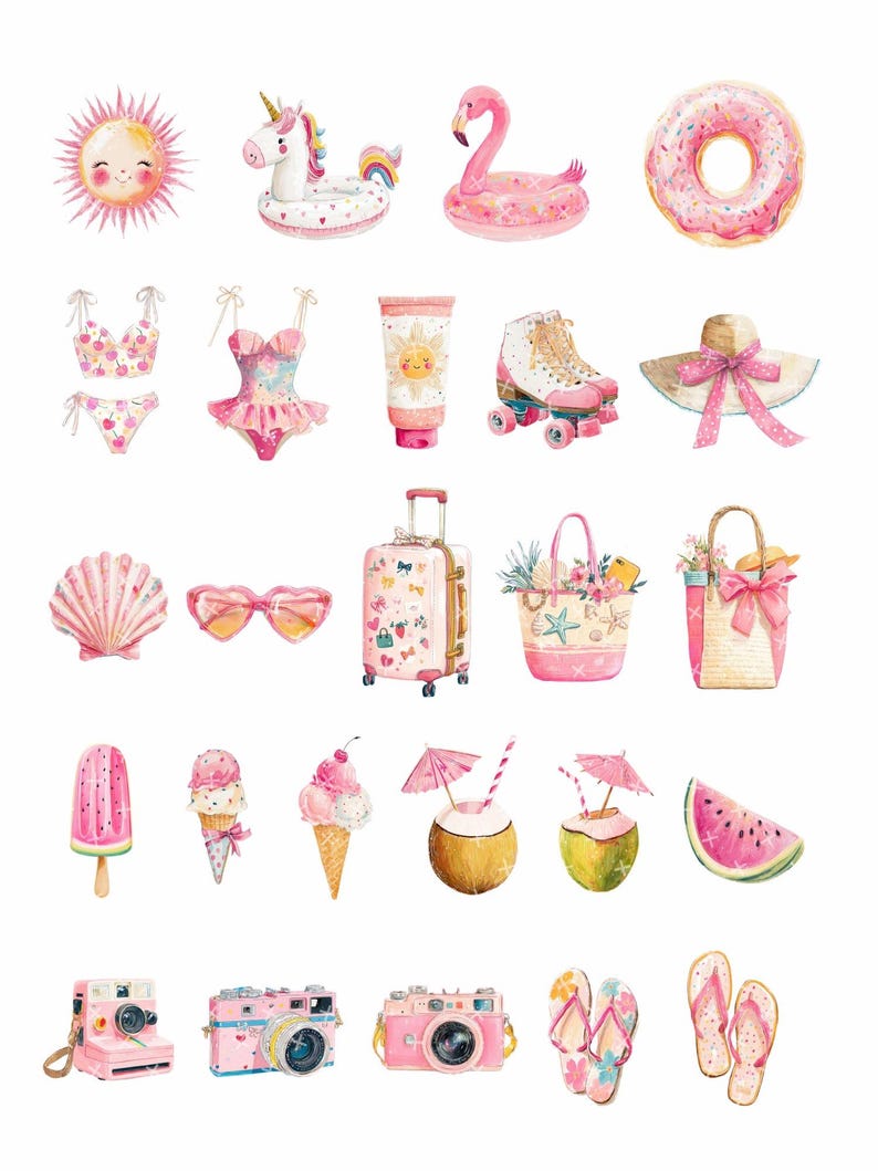 Watercolor Summer Clipart: Beach Vacation PNG Illustrations image 2