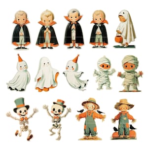 Retro Halloween Clipart Set: Ghost, Pumpkin, Witch PNG (Printable Stickers, Commercial Use) image 5