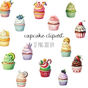 Aquarelle Cupcake Clipart, Clipart bonbons, Illustration de Cupcake, Clipart desserts, Papercraft, téléchargement numérique, Junk Journal