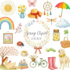 Aquarel lente clipart, lente planner clipart, lente bloemen PNG, lentecollectie, Hallo lente clipart