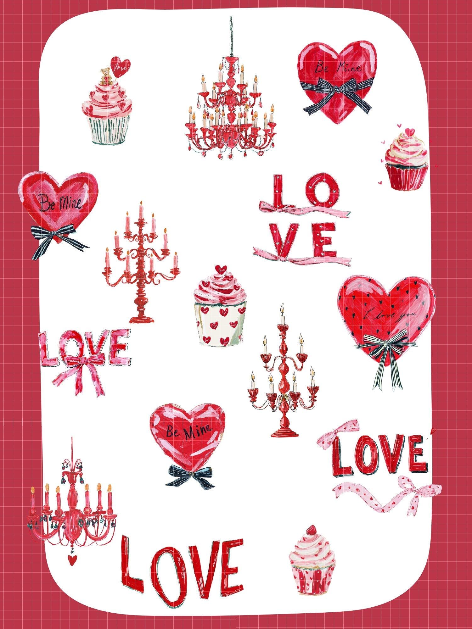 Watercolor Valentine Clipart: Love Letter, Pink Red Bow PNG - Etsy