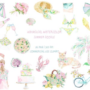 Watercolor Italian Wedding Clipart, La Dolce Vita Wedding PNG, Whimsical Summer Doodle, Summer Aesthetic, hand drawn summer icon, Printable