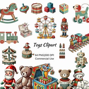 Clipe de brinquedos retrô, Clipe de brinquedos vintage, Brinquedos de Natal PNG, Decoração de Natal PNG, Clipe de brinquedos de madeira de Natal, Uso comercial