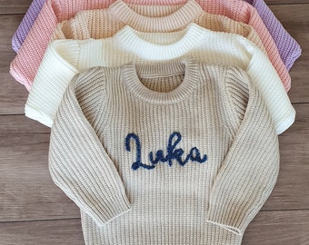 Hand Embroidered Personalised Kids Name Knit Sweater - 2 sizes available