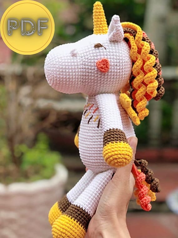 Unicórnio padrão de crochê, tutorial de amigurumi PDF em inglês
