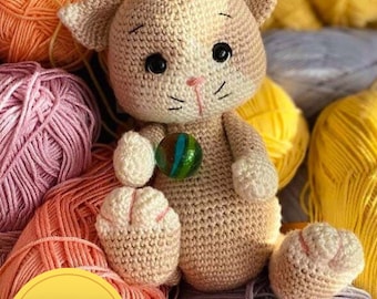Gehaakt PATROON Klein katje, geen naai, amigurumi-tutorial, pdf-bestand in het Engels