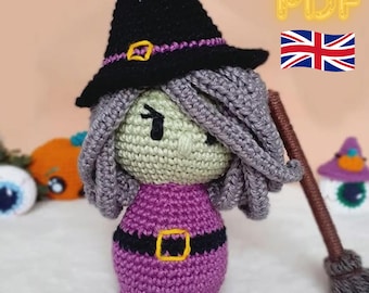 Amigurumi-poppatroon Olivia heksenpop, gehaakt Halloween-poppenpatroon, pdf-patroon in het Engels Haakpatroon pop Amigurumi-pop The