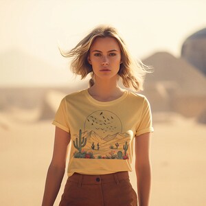 Sunset Cactus Outline Tee: Softstyle Desert Floral Shirt