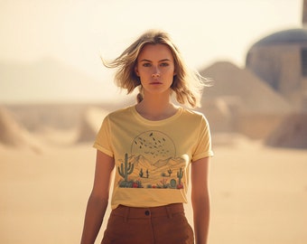 Camiseta con diseño de cactus al atardecer: camiseta suave con estampado floral del desierto