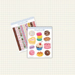 Sweet Treats Sticker Sheet | Hand-Drawn Dessert Stickers | Macaron, Cupcake, Donut Planner Stickers | Cute Food Journal Stickers
