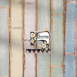 Large Retro Sewing Machine Die-Cut Vinyl Sticker: Sewing Mends the Soul