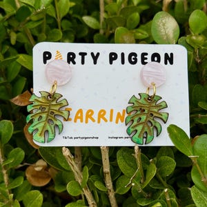 Monstera Ohrringe Natur Schmuck handgemachtes Geschenk für Pflanzenliebhaber