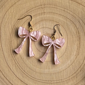 Coquette Bow Dangle Earring, Pink Ribbon Earrings, Kawaii Accessories, Statement Earrings