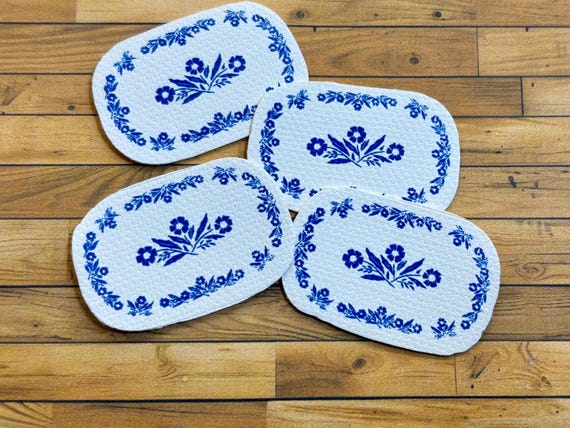 Dollhouse Miniature Placemats: Retro Kitchen Decor, Blue Cornflower (Set of 4)