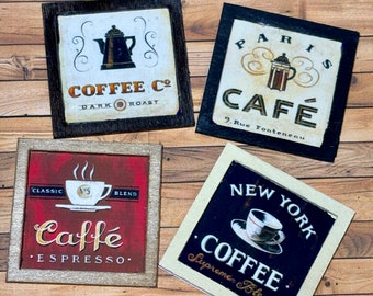 Dollhouse Miniature Coffee Signs | 1:12 Scale Framed Wall Art, Set of 4