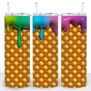 Ice Cream Drips Tumbler Wrap: Colorful Puffy Design (Sublimation PNG Digital Download)