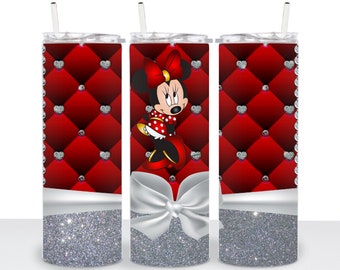 Minnie Mouse omslag beker: roodzilveren glitterstrik (digitale sublimatie, png-download)
