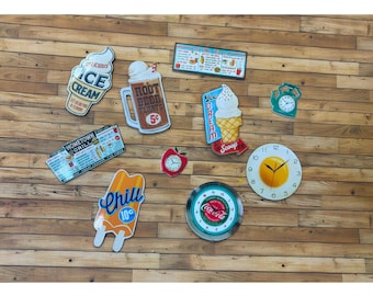 Dollhouse Miniature Vintage Kitchen Signs and Clocks | 1:12 Scale Diorama Decor