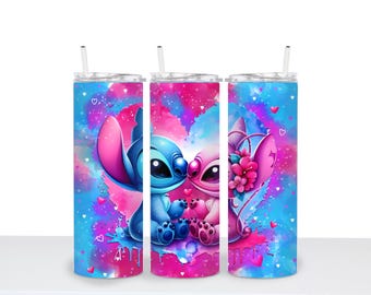 Stitch et éclaboussures d'aquarelle pour gobelets : sublimation PNG (téléchargement numérique)