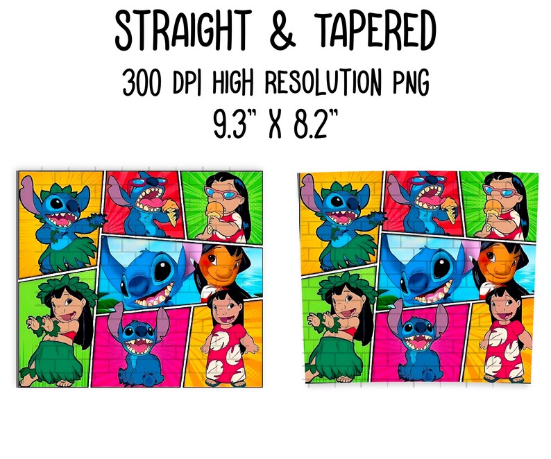 May include: A colorful digital collage featuring Stitch from Lilo & Stitch. The collage is made up of nine squares, each with a different image of Stitch in a variety of poses. The background is a bright yellow, green, blue, and pink.