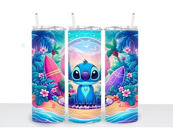 Stitch on the Beach Tumbler Wrap: Sublimazione PNG (download digitale)
