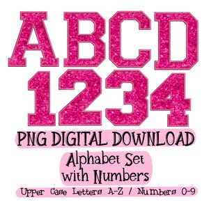 Faux Embroidered Sequin Alphabet PNG: Hot Pink Varsity Letters (Digital Download)