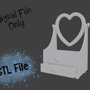 Espejo de tocador con forma de corazón para casa de muñecas en miniatura, archivo STL (escala 1:12) (descarga digital)
