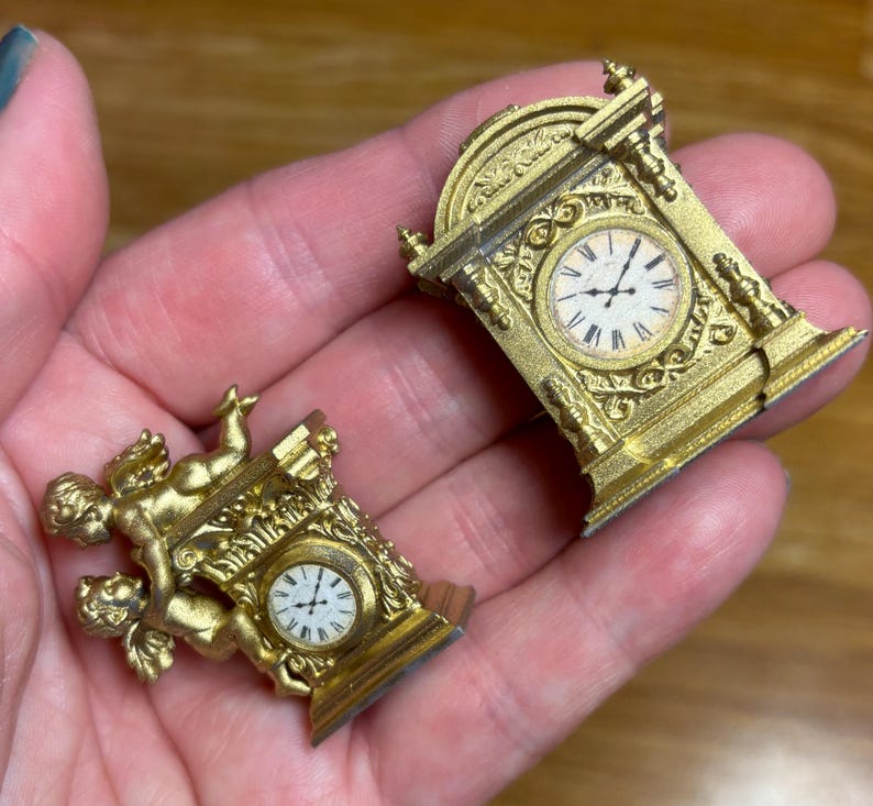 Dollhouse Miniature Clock | Faux Antique Gold, Cherubs or Traditional ...