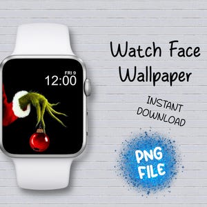 Weihnachtsgrün Monster Apple-Uhr-Hintergrundbild, Feiertags-Zifferblatt PNG, digitaler Download