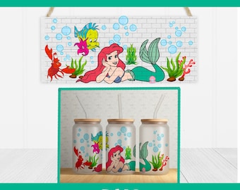 Ariel Little Mermaid 16oz Libbey Glass Can Sublimation PNG (Digital Download)