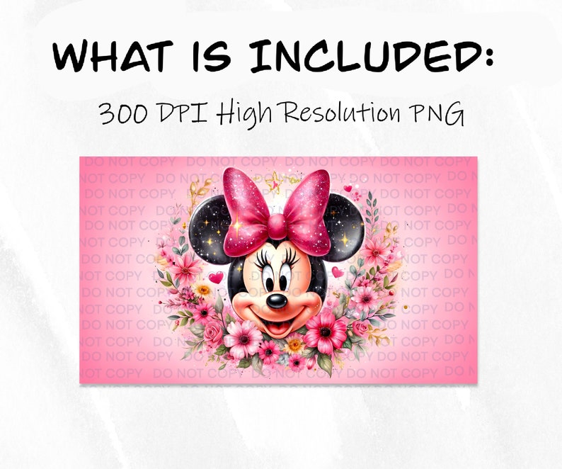 Puede incluir: Una ilustraci&oacute;n digital de un rat&oacute;n de dibujos animados con un lazo rosa y una corona de flores alrededor de su cabeza. El fondo es rosa.