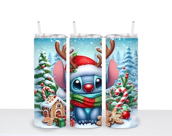 Christmas Stitch Reindeer Tumbler Wrap: Sublimation PNG (Digital Download)
