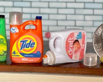 Dollhouse Miniature Detergent Bottles 1:12 Scale - Laundry Room Decor