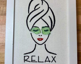 Relax Spa Sea Glass Finished Embroidery Framed