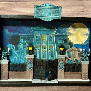 Haunted Mansion Gate Shadowbox Diorama with Flickering Lights