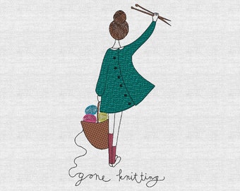 Gone Knitting Machine Sketch Embroidery Design | Mulitple Sizes and Formats | Digital Download