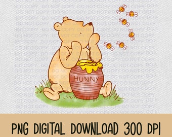 Classic Winnie the Pooh and Honey Pot PNG, Sublimation, Digital Download
