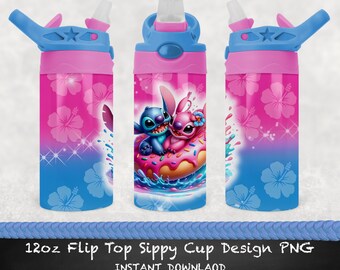 Stitch and Angel Donut 12 oz Flip Top | Sublimation PNG | Sublimation Tumbler | Digital Download