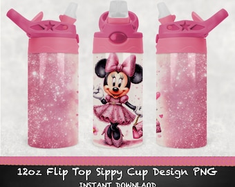 Vaso de Minnie Mouse PNG: Vaso con tapa abatible de 355 ml (descarga digital)