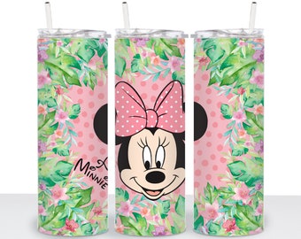 Tumbler Wrap floreale di Minnie Mouse: design preppy a sublimazione (download digitale)