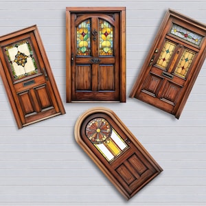 Dollhouse Miniature Faux Stained Glass Door 1:12 Scale