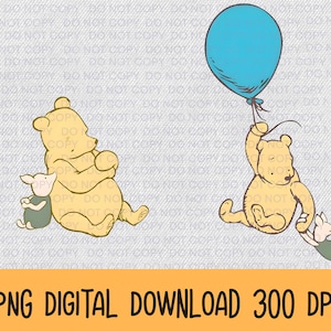 2 Classic Winnie the Pooh with Piglet PNG, Sublimation, Digital Download
